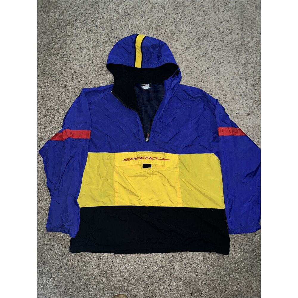 Vintage 90s Speedo Full Zip Jacket Windbreaker Mens L- Big Front Pocket